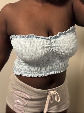 Made in USA Streetwear Society Light Blue Smocked Strapless Crop Top